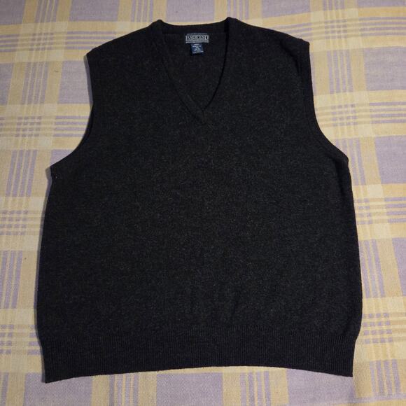 Vintage 90s Lambswool Sweater Vest Mens M Dark Gray Pullover V-Neck Hipster Dad - Picture 1 of 7